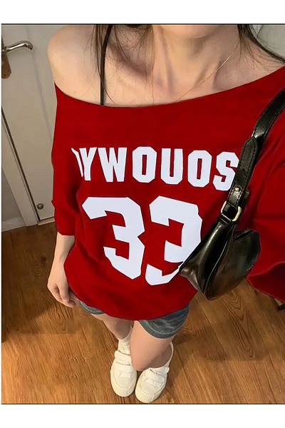 Keywest Women's Boat Neck Oywouos Printed Oversize 100% Cotton T-Shirt