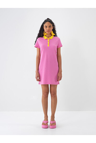 Xint Kadın Pembe Regular Fit Pamuklu Polo Yaka Basic Elbise