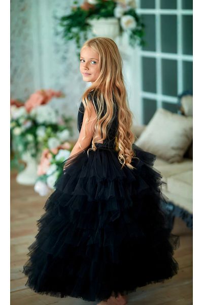 Asel Kids Girls Black Long Special Occasion Party Dress