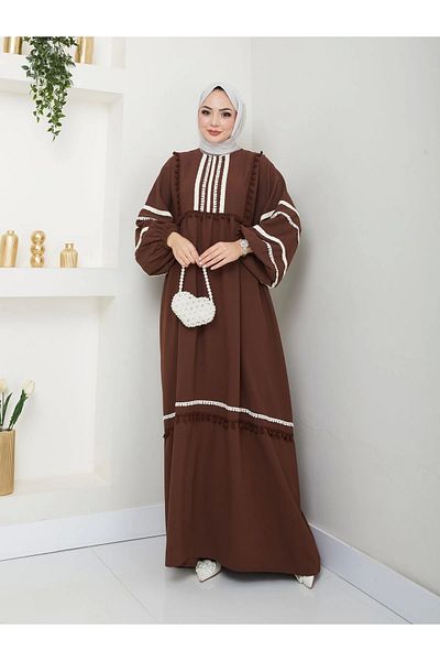 EFSUN MODA Φόρεμα με κορδέλα χιτζάμπ σε καφέ χρώμα