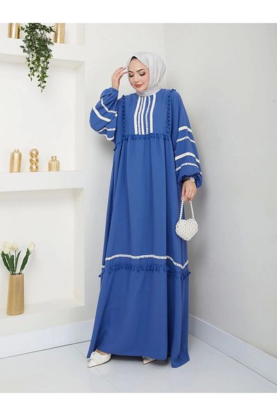 EFSUN MODA Μπλε Δαντελένιο Μουσουλμανικό Φόρεμα - Γυναικείο
