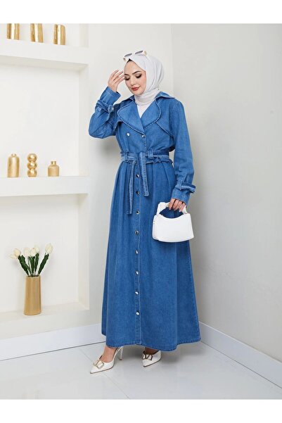 EFSUN MODA Costum din denim albastru cu fusta si jacheta