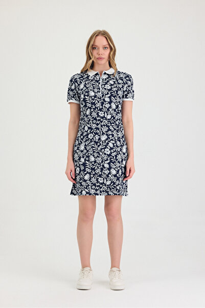 MİO Polo Yaka Mini Elbise Çiçek Desen Baskılı