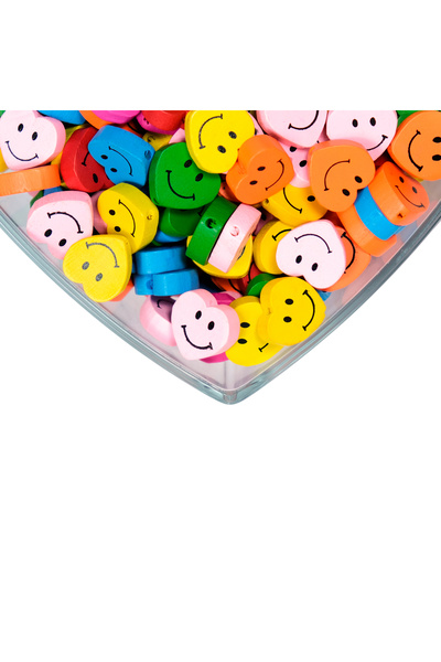 Prestij Boncuk خرزة قلب خشبية مع رموز تعبيرية للوجه المبتسم بألوان مختلطة