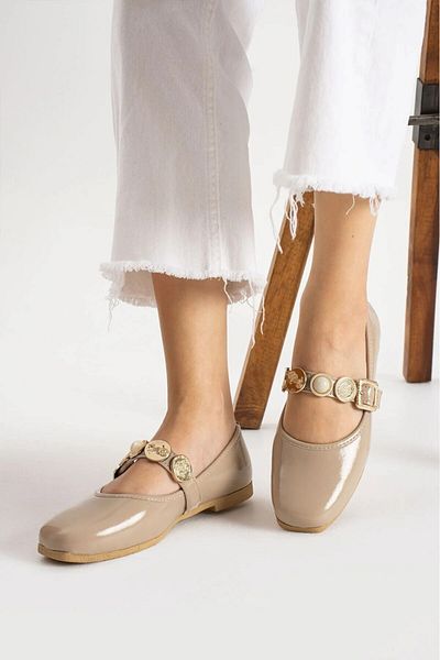 İmerShoes Pantofi de zi cu zi pentru femei, din piele lacuita, din nurcă, cu monede de aur, cu cataramă cu perle, fără sunet, ortopedice, ușoare, confortabile, 110