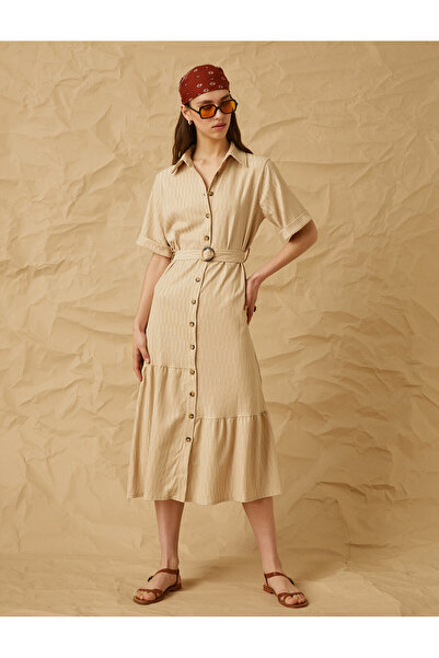 Koton Μίντι φόρεμα με κουμπιά κοντό μανίκι