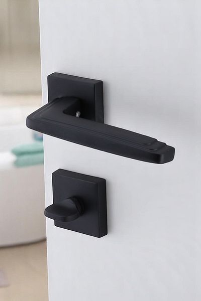 Badem10 (1 Set) Lockable Black Door Handle with Badge Suitable Home Door Handles for Right Left