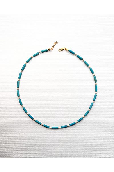 L´Atelier des Perles Turquoisedeux Necklace Turquoise Stone and Sand Pearl Necklace