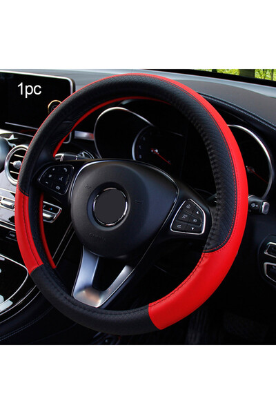 Choice1 غطاء عجلة القيادة SEAMETAL أحمر 38 سم من جلد البولي يوريثان وواقي عجل...