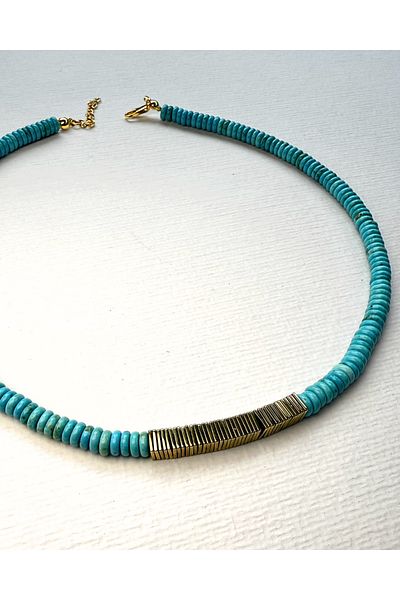 L´Atelier des Perles Turquoisevoler Necklace Turquoise and Hematite Stone Necklace