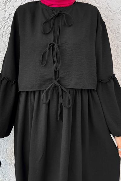 Salih Çelebi Balon Kol Bolerolu Elbise Takım 2271 - SİYAH