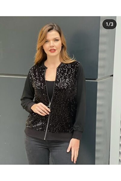 Genel Markalar Çilek Kumaş Fermuarlı Payetli Hırka