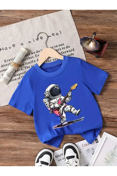 vinraus Tricou din bumbac pieptănat cu imprimeu astronaut pentru fată/băiat sax albastru