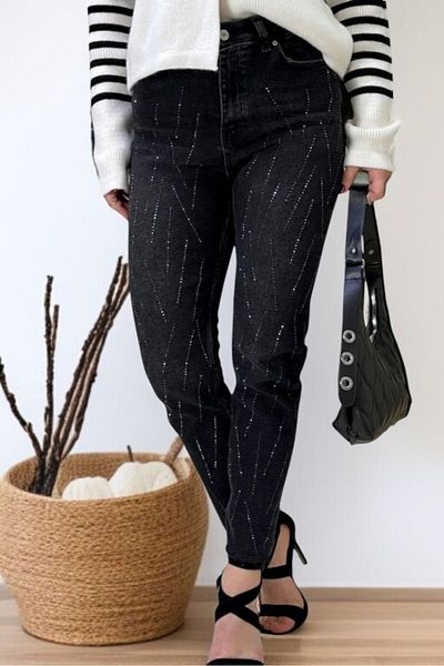yagmurberen Stone Embroidered Full Lycra Tight Leg Women's Jeans