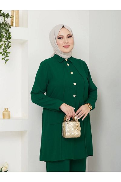 EFSUN MODA Σετ μακρύ πουκάμισο Battal Hijab Emerald