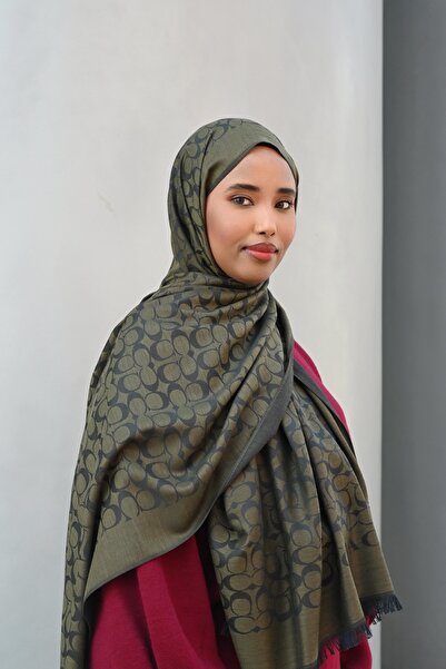 Pull Scarfs İthal Yün İpek C Desen Şal - Haki