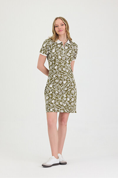 MİO Polo Yaka Mini Elbise Çiçek Desen Baskılı