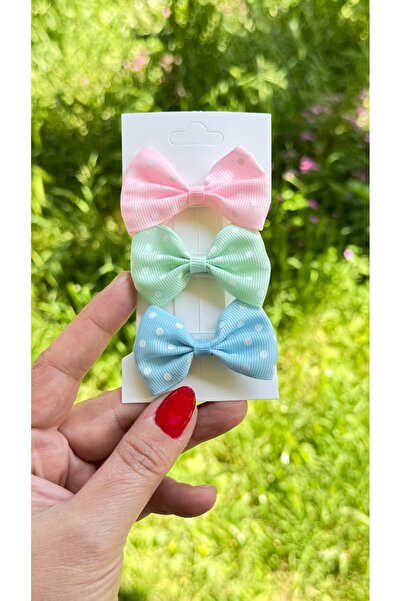 Toka Perisi 3 Farklı Renk Puantiyeli Kurdela Fiyonk Klipsli Toka