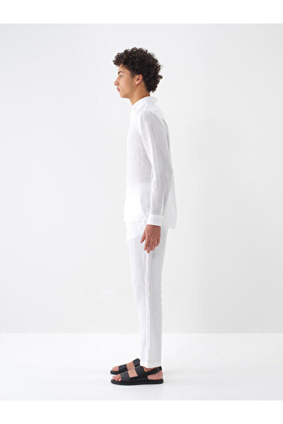 Xint Men's White Regular Fit Linen Basic Shirt