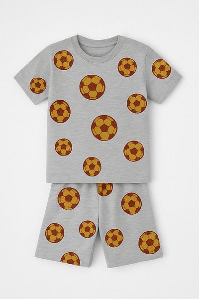 Trend Bebe Butik Football Ball Patterned Boys Shorts Suit |   Gray Summer 2-Piece Sports Outfit |   3-12 Years