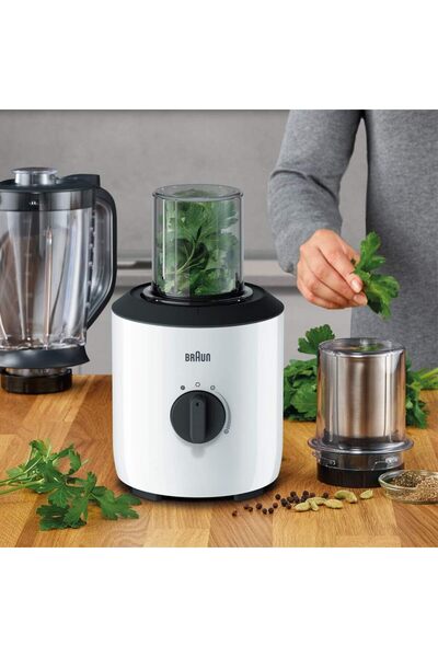 Braun خلاط كهربائي، 800 واط، سعة 2 لتر، سرعات متغيرة، ملحق مفرمة، ملحق مطحنة، JB3123WH