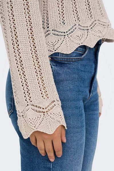 ONLY Only Women's Regular Fit V-Neck Beige Knitted Sweater - 15339529