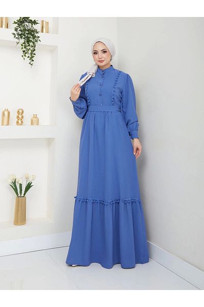 EFSUN MODA Μπλε Δαντελένιο Μουσουλμανικό Φόρεμα - Γυναικείο