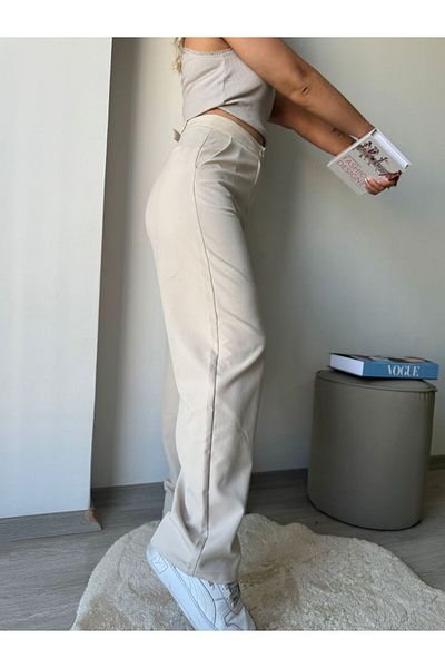 LAMİRAMOOD Pantaloni largi, confortabili, largi, cu detaliu, cu cataramă, cu picioare largi, Ixian