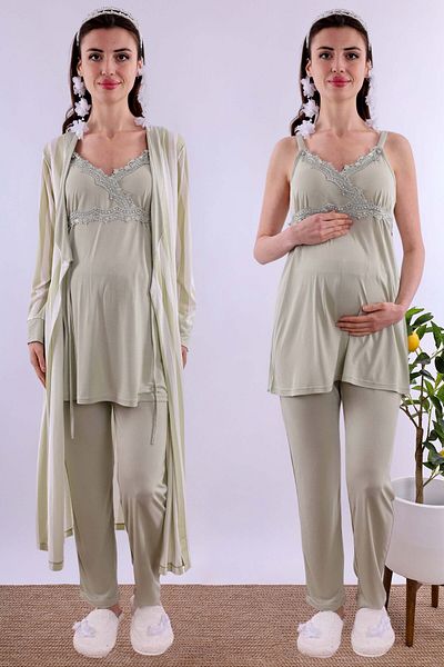 ByLohusa Maternity Pyjama Set with Effortt Green Dressing Gown