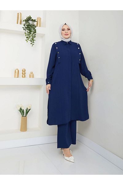 EFSUN MODA Navy Blue Long Size Shirt Set - Oversized Hijab Set