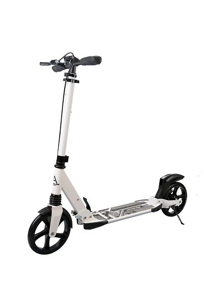 ACTION ONE Scooter with two shock absorbers and disc brake, white