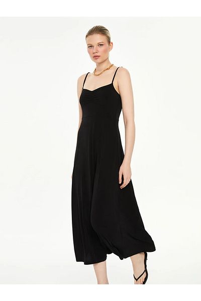LC Waikiki Lcw Vision Black Heart Neck Gather Detailed Dress