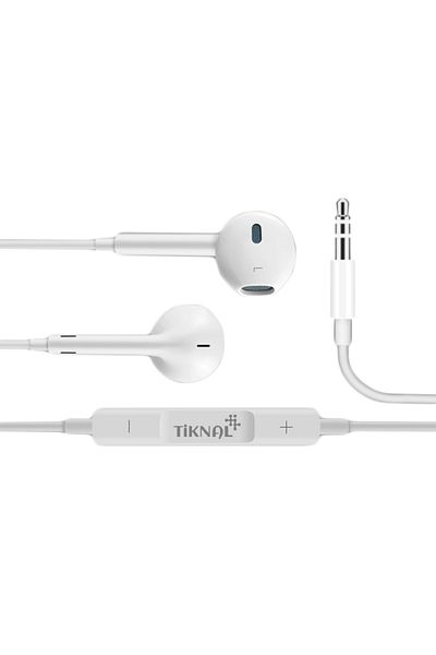 Tiknal | Wired EarPods with AUX Connector | Pure & Clear Sound | Built-in Mic & Control | White