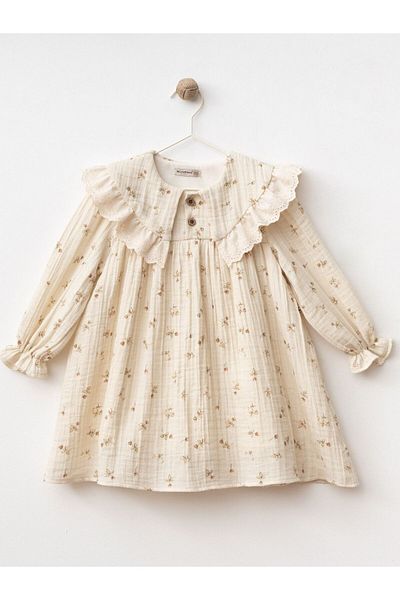 Cherrys Bebek Big Collar Flowery Muslin Dress