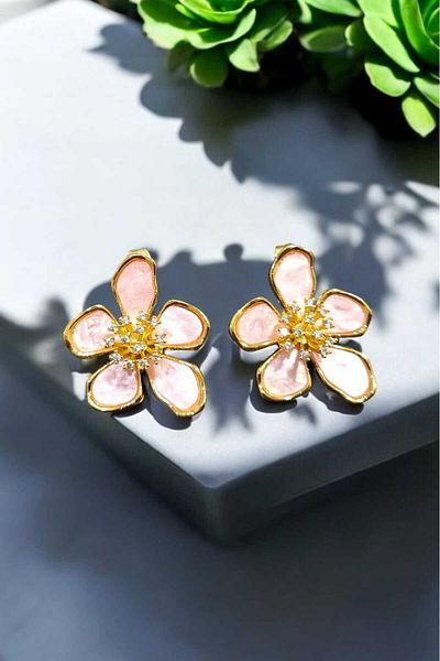 Öze Aksesuar Vip Earrings Flower Model Zircon Stone Women's Earrings