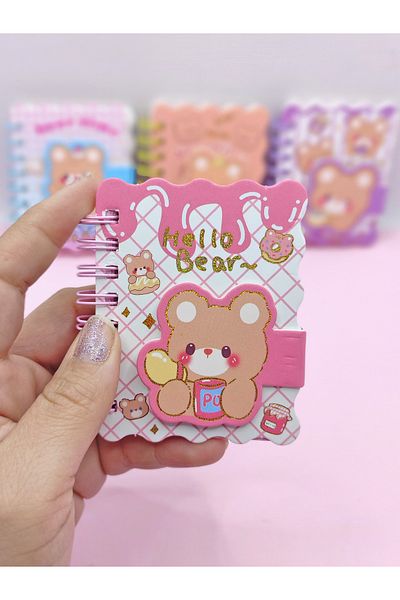 Limmy Mini bloc de note Cute Bear Cute, dimensiune 7x8 cm și culoare roz