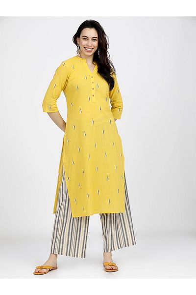 Vishudh By Styli Women Yellow Printed Cotton Kurta Set
