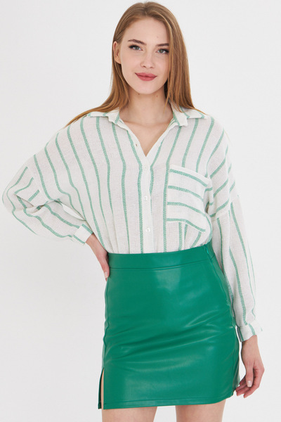 armonika Ženska zelena majica sa dugim rukavima Sa detaljem džepa leđa Nabran...