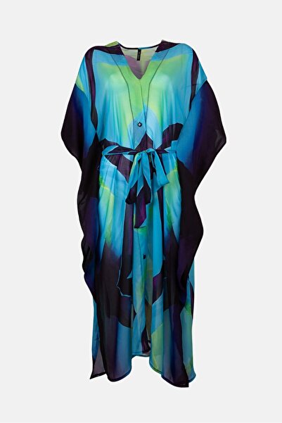 AYYILDIZ 4800 Blue Green Patterned Beach Dress