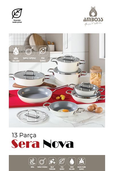 Amboss Sera Nova 13 Piece Ceramic Pots, Pans and Sauces Set White