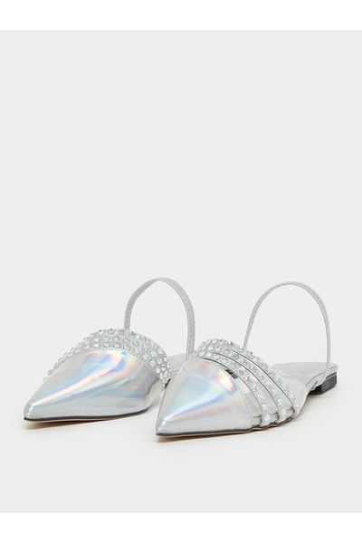 Styli Embellished Pointed Toe Flat Mules