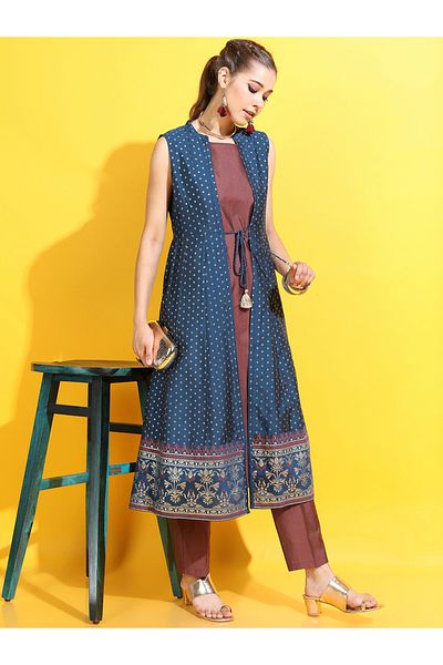 Vishudh By Styli Women Printed Kurta with Trouser & Jacket Set