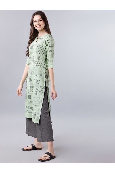 Vishudh By Styli Women Green Printed Straight Kurta