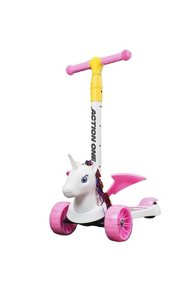 ACTION ONE Trotineta Flying Unicorn cu roti luminoase si late, roz
