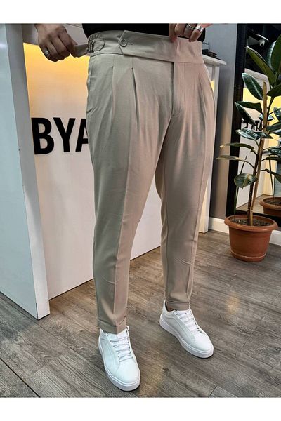 BYATA MENS STYLE Italian Cut Fabric Trousers with Elastic Waist