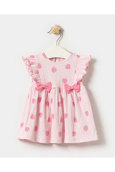 Minipodyum Baby Girl Bow Detailed Knitted Muslin Summer Dress