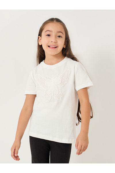 Styli Toddler Girls t-shirt with butterfly crochet patch