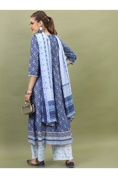 Vishudh By Styli Women Blue Cotton Kurta Set with Dupatta