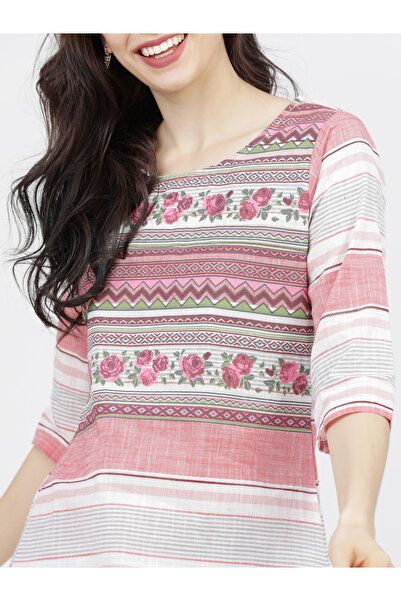 Vishudh By Styli Women Multi-Colored Striped Cotton Kurta Set with Dupatta