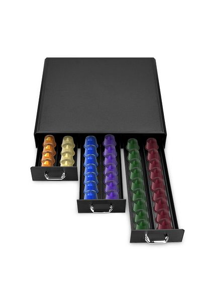 Navaris Suport pentru capsule de cafea cu 3 sertare, universal, 48 de capsule, negru, 47364.02